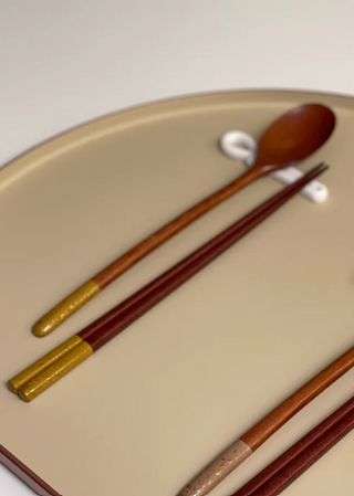Gold lacquered wooden chopsticks and spoon set
