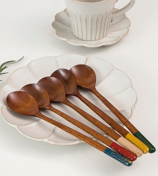 Blue lacquered wooden chopsticks and spoon set